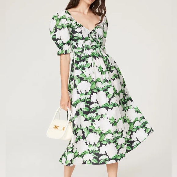 Hill House White & Green Botanical Midi Dress Hill House White & Green Botanical Midi Dress